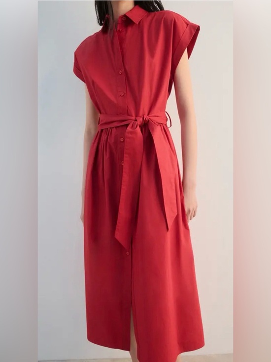 Mango Dresses & Skirts - NWOT MANGO Button-Front Red Shirt Dress with Waist Tie